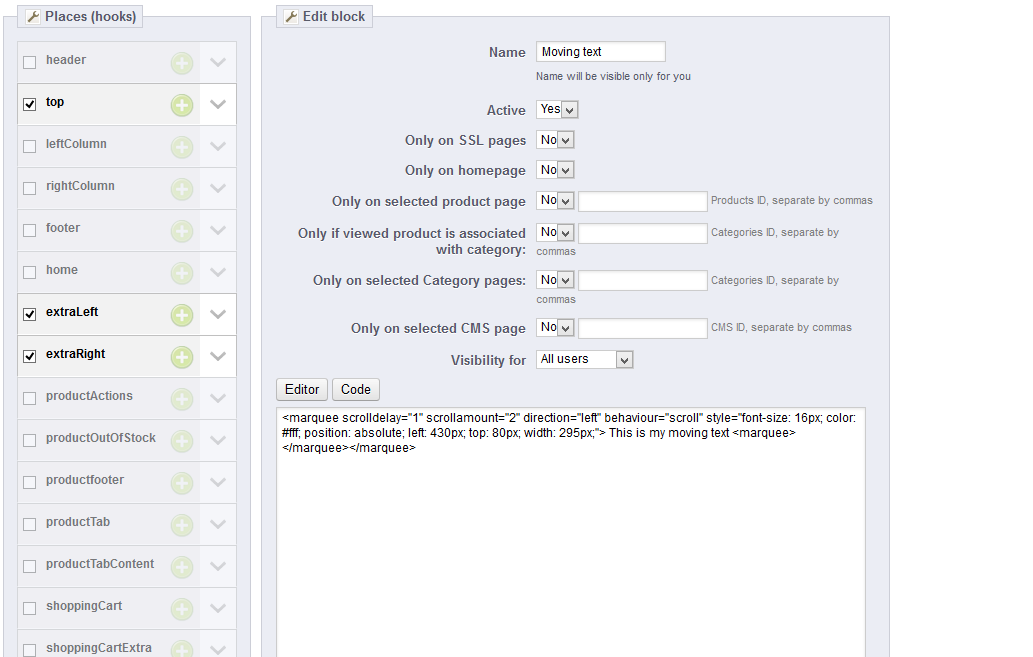 Changing HTML Text in Header - Configuring and using PrestaShop